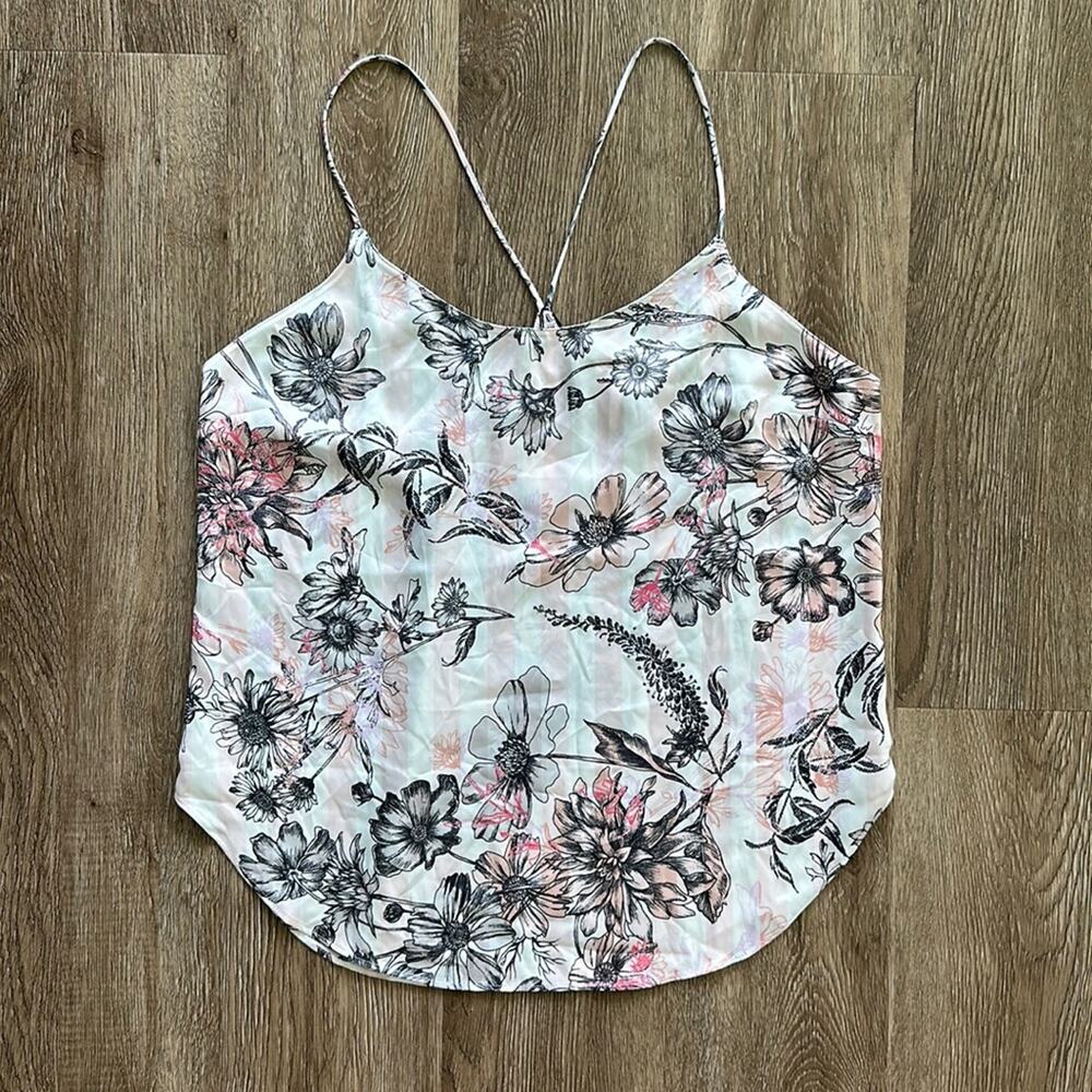 NWT Victoria's Secret Camisole Tank Top Floral & Striped Small Curved Hem Loose